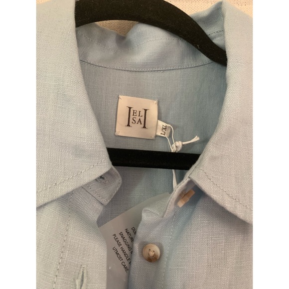 Helsa Linen Button Down Shirt in Chambray Blue - Picture 5 of 5